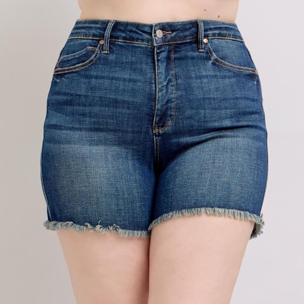 NWT Judy Blue Plus Size Tummy Control Fray Hem Shorts, Vacation, Style 150328